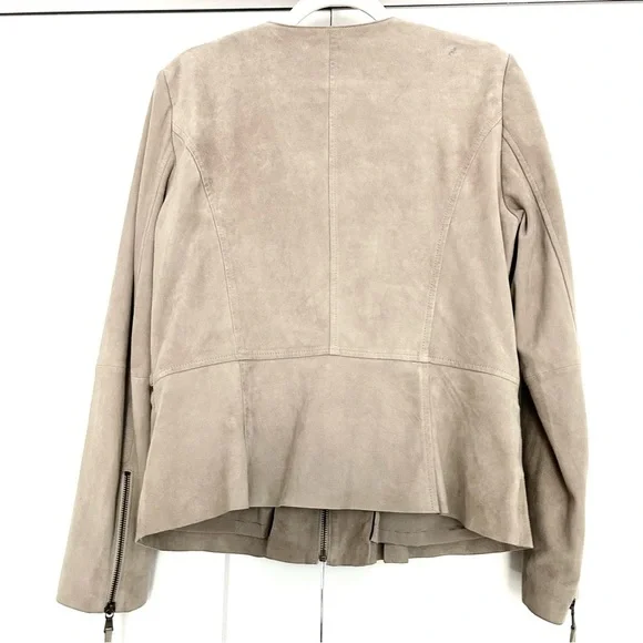 Beige Suede Moto Jacket Minimalist Biker Peplum Spring Weight Cream Size Medium - Picture 15 of 16
